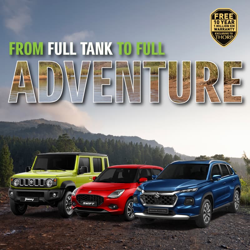 From Full Tank to Full Adventure: Suzuki Jimny, Swift and Grand Vitara with the free Thorp 10-year / 1 million km warranty